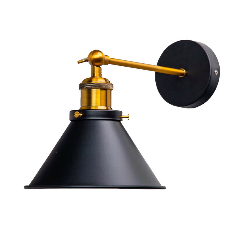 Aybar Armed Sconce, 20cm H x 18cm W x 20cm D, Black inner Gold Gold, Black