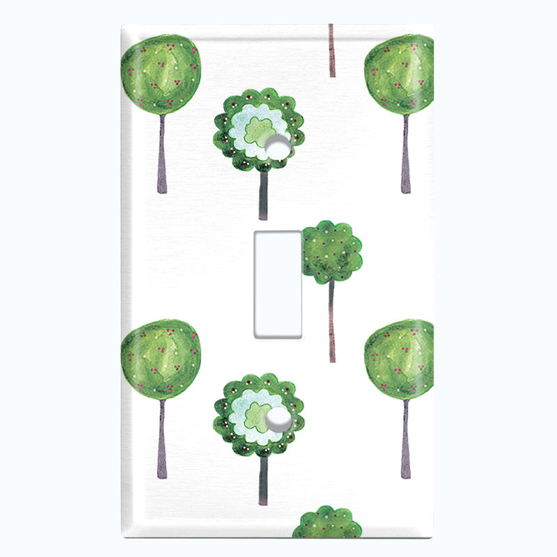 Plaque murale mignonne avec interrupteur à bascule blanc et arbres fruitiers verts