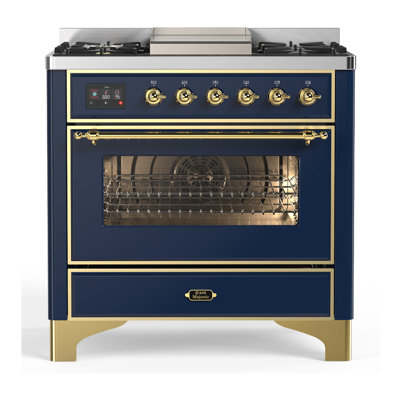 Majestic III Series 36 Inch Dual Fuel Range with 6 Sealed Burners, Griddle, in Mightnight Blue (Liquid Propane, Brass Trim)