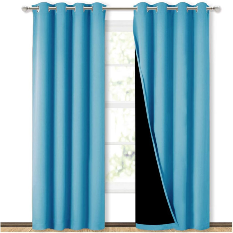 Eliott Solid 100% Blackout Thermal Insulated Grommet Curtain Panels Heat and Full Light Blocking Curtains for Living Room with Black Liner 2 Panels Set