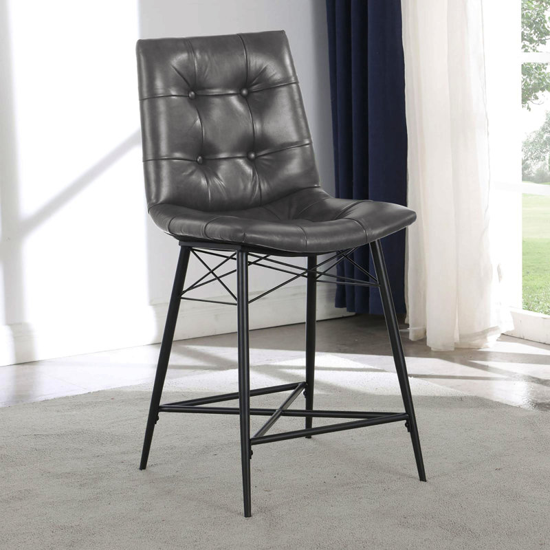 Grey Tufted Counter Height Stools (Set Of 2), Black