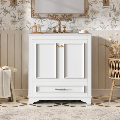 Meuble-lavabo moderne 30 po avec cadre en bois massif Nautica et rangement spacieux