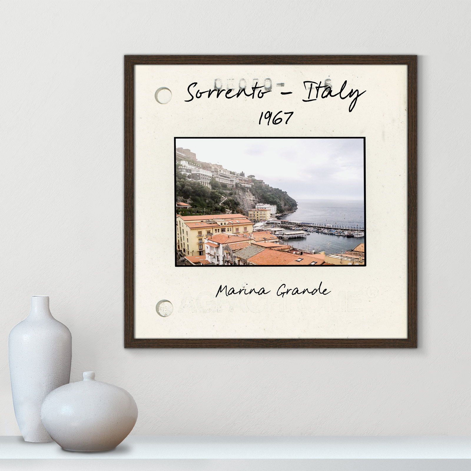 Travel Slide Collection "Sorrento, Italy" Print, Walnut Single Picture Framed Paper, 23.5" H x 23.5" W x 0.75" D
