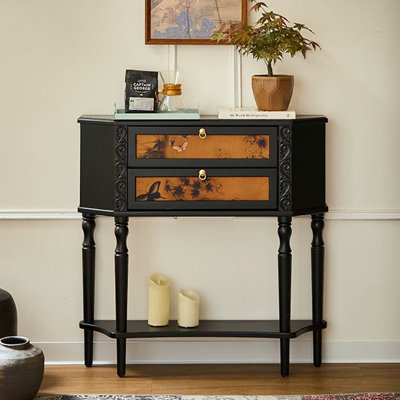 Console en bois massif noir et brun