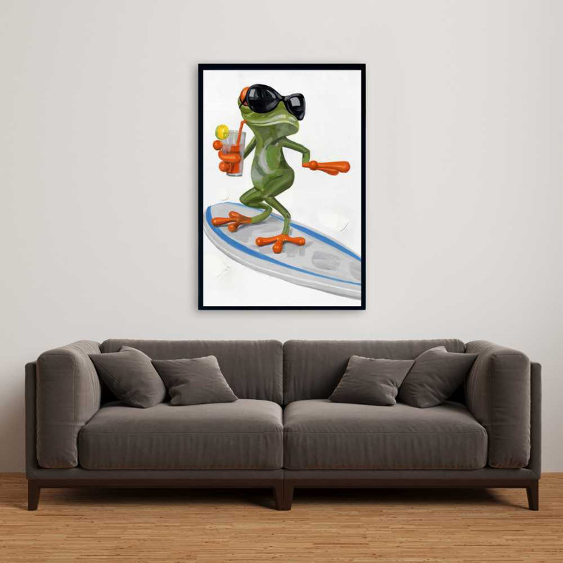 Drôle de surf de grenouille - Toile d'art aquatique pour enfants
