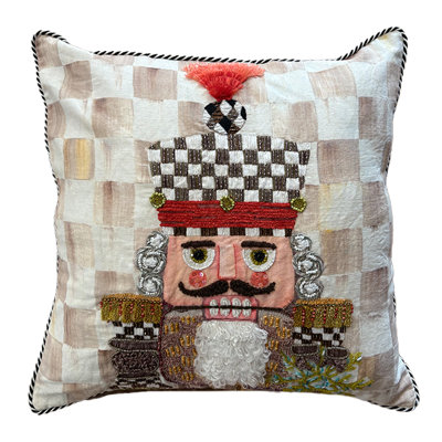 Mocha Check Nutcracker Throw Pillow