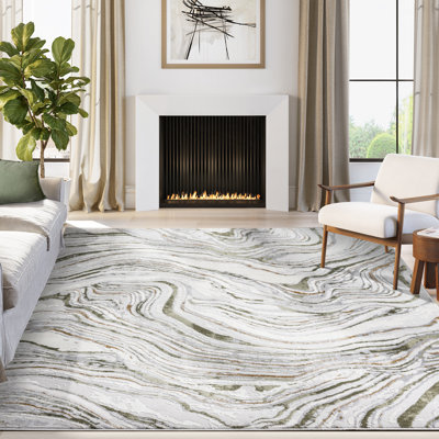 Tapis à motif abstrait tourbillon gris et vert Abani Rugs Meidinger