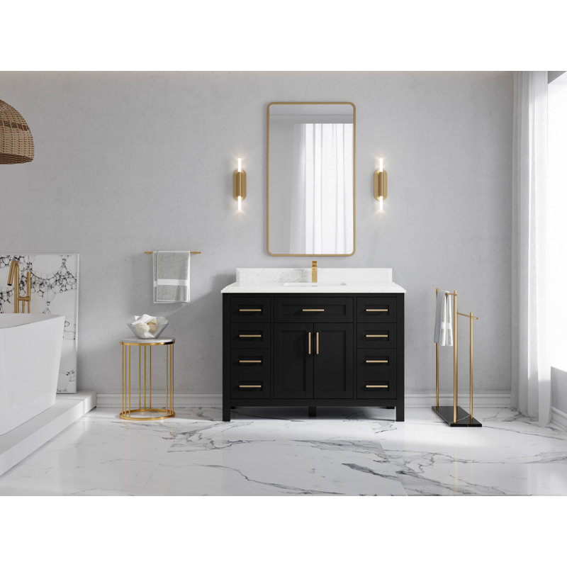 48'' Single Bathroom Vanity with Quartz Top, Empira, Black