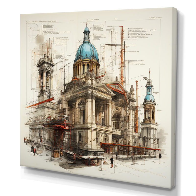 Dessin d'une banque sur toile, Toile tendue, H 24 po x l 24 po x P 1 po