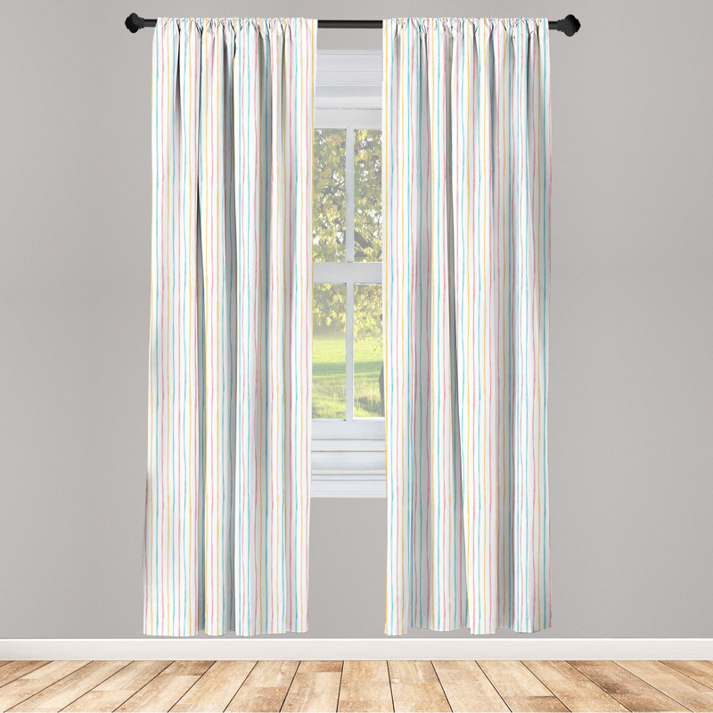 Pinstripe Striped Semi-Sheer Rod Pocket Curtain Panels, 28" x 63", Blue