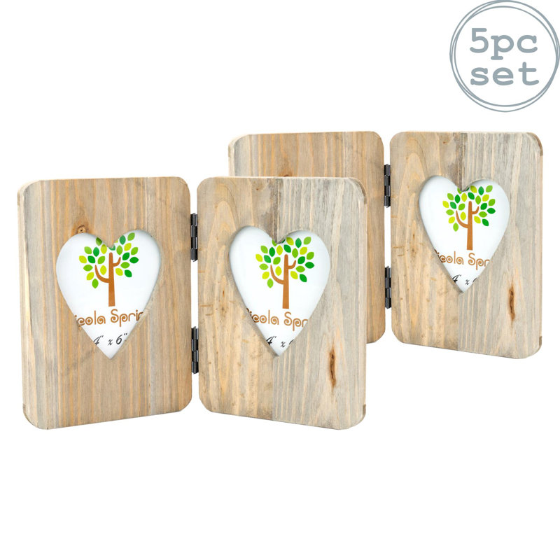 Nicola Spring - Rustic Hearts Folding 2 Photo Frames - 4 x 6" - Natural