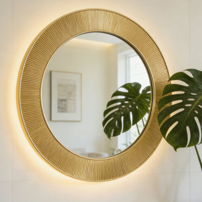 Luxueux miroir décoratif rétro-éclairé en polyuréthane imperméable avec lumière réglable, pour un décor moderne et élégant.