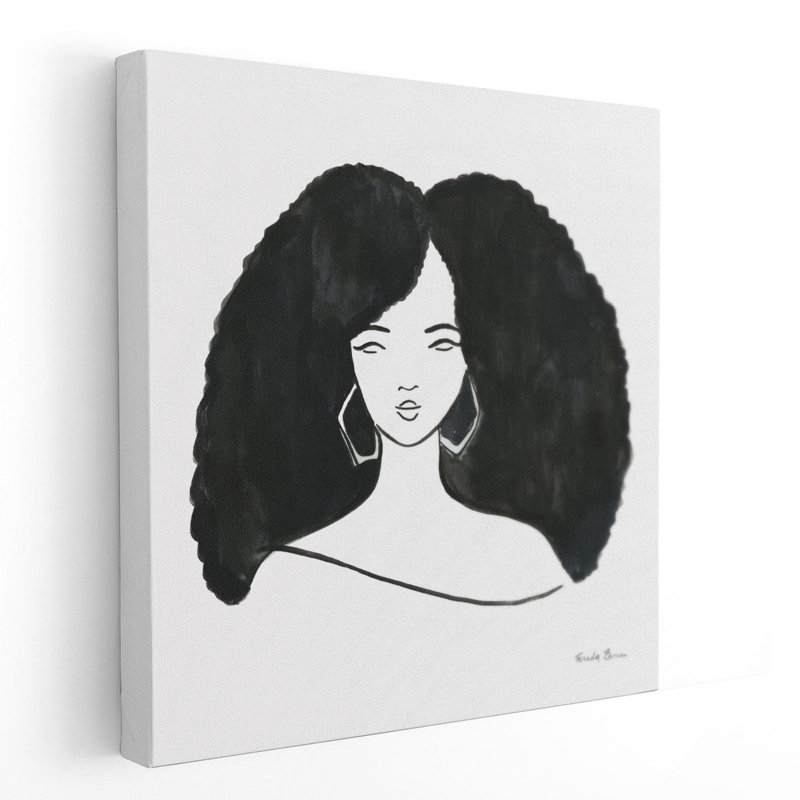 «Afro Girl II Black and White», reproduction d'art sur toile, H 12 po x l 12 po