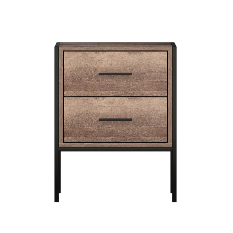 Esteban 2 Drawer Bedside Table Nightstand Cabinet. Industrial Style. Black Metal Frame.