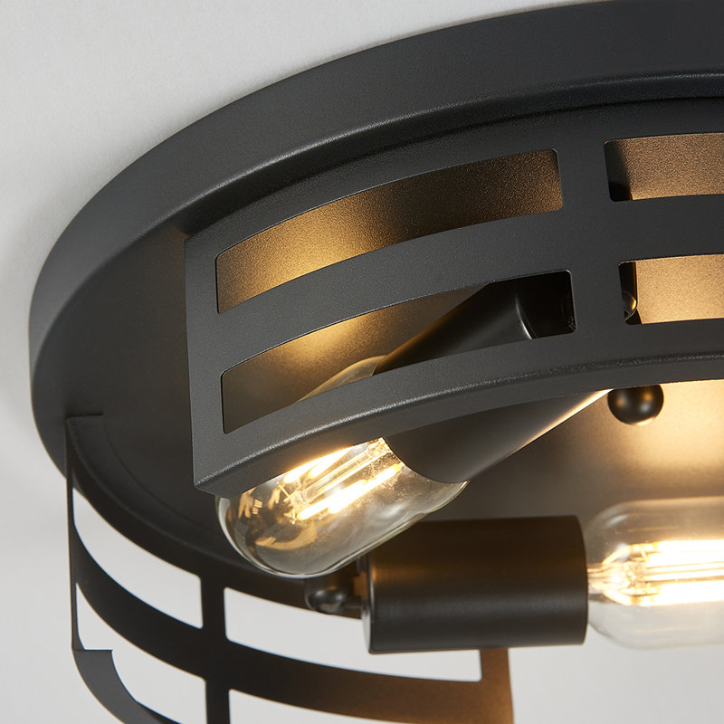 2-Pack 12.6" 3-Light Black Industrial Flush Mount Ceiling Light, Farmhouse Cage Fixture for Kitchen, Hallway & Entryway