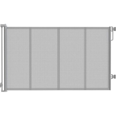 59 Inch Wide Upgraded Retractable Baby Gate With Reinforced Strip, Mesh Safety Pet Gate, Drill-free Dog Barrier To Block Crawling For Doorways & Stairs, 34 Inches Tall, Grey, Indoor Outdoor Available