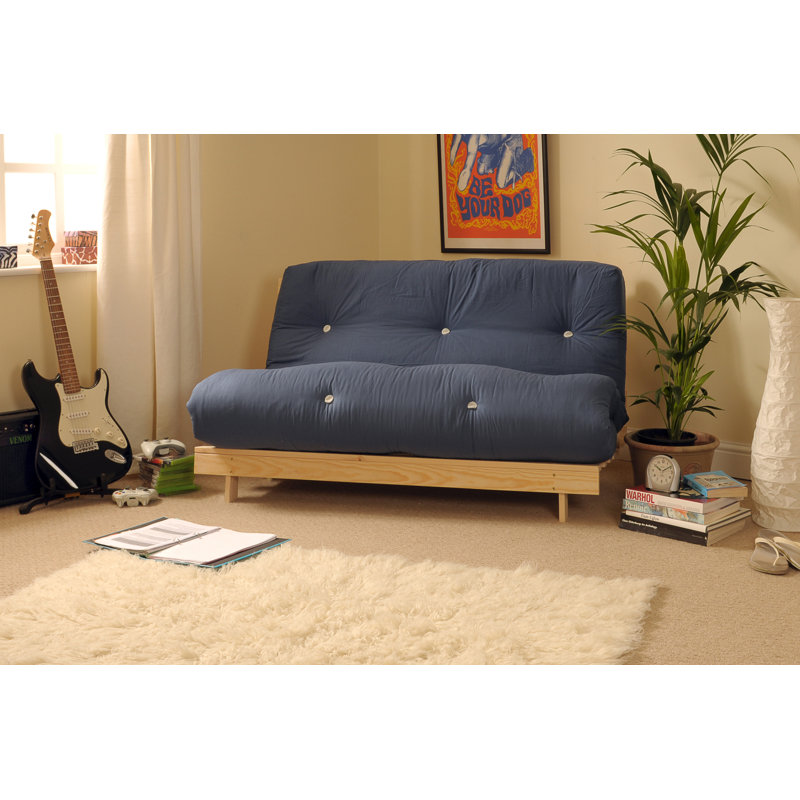 Arlete Upholstered Futon And Mattress, Navy, 76cm H x 120cm W x 78cm D