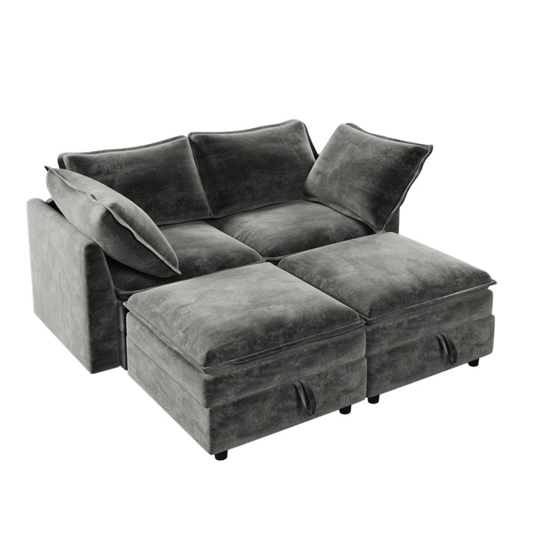 Modulaire avec rangement, chenille grise, profondeur de siège de 24,4 po 4 meubles de style contemporain, Gris