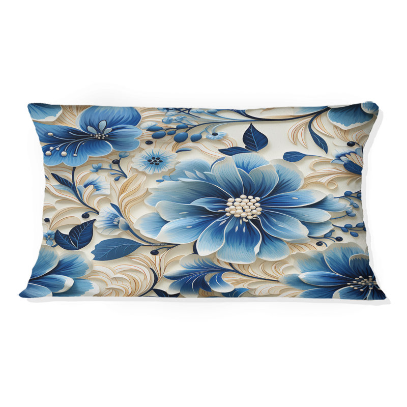 «Blue and White Flowers Retreat II» - Coussin décoratif à imprimé floral
