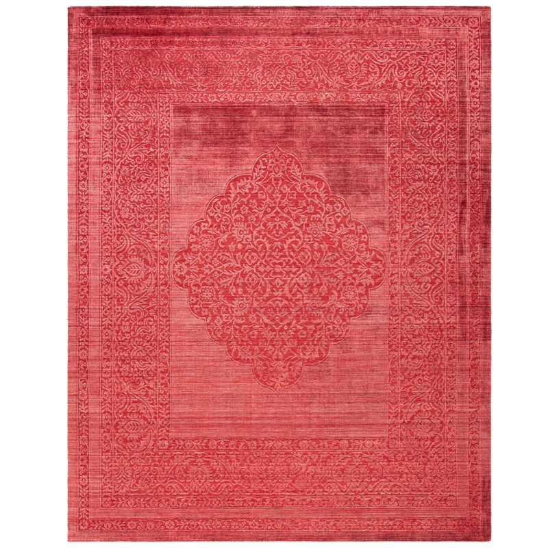 Tapis oriental rouge en viscose / coton tissé à la main Mirage, Rectangulaire 8 pi x 10 pi
