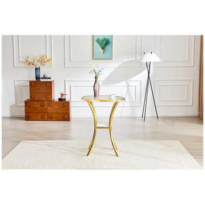 Table de bar ronde avec plateau en verre trempé nervuré et base en acier inoxydable doré, diamètre de 27,95 pouces