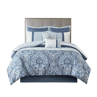 8 Comforter For Queen Bed - And Bedding Embroidered Pillows Blue Shams