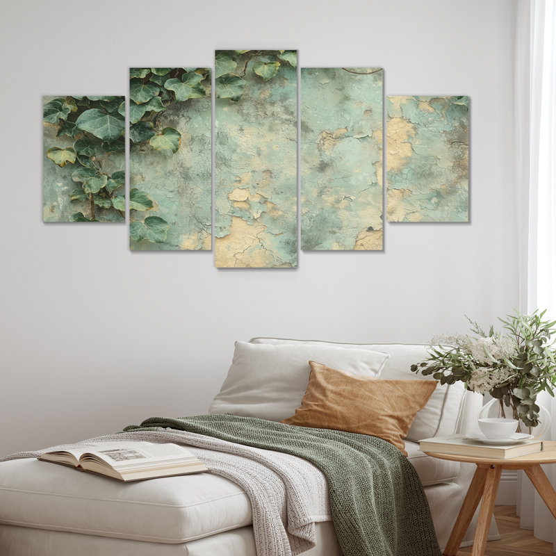 Collage de feuilles de lierre sur un mur III - d'art - ensemble de décoration murale traditionnelle