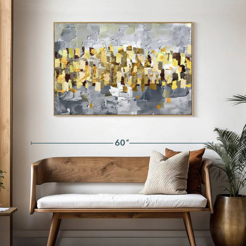 Or et argent Leota, Cadre flottant en bois naturel, 46 po x 31 po