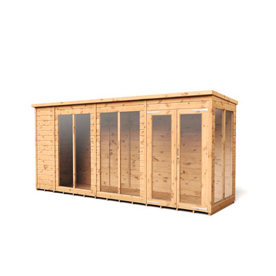 Empire Pent Summerhouse Shiplap Tongue & Groove 14X4 Double Door With Windows