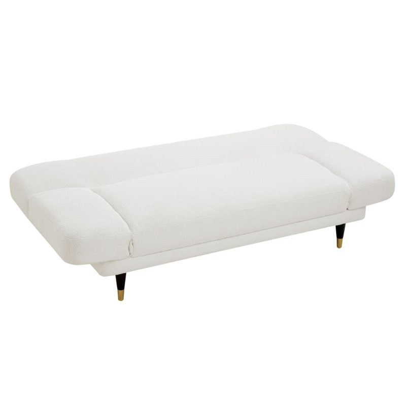 Silas Green Velvet Fabric Sofa Bed With Adjustable Armrests, White