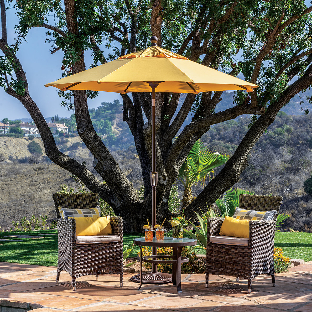 Launceston Market Umbrella, Lemon Solefin, Bronze, 96" H x 90" W x 90" D