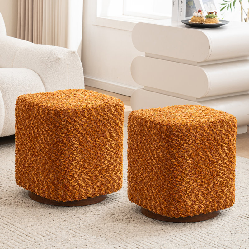 15" Wide Upholstered Swivel Pouf Ottoman, Orange