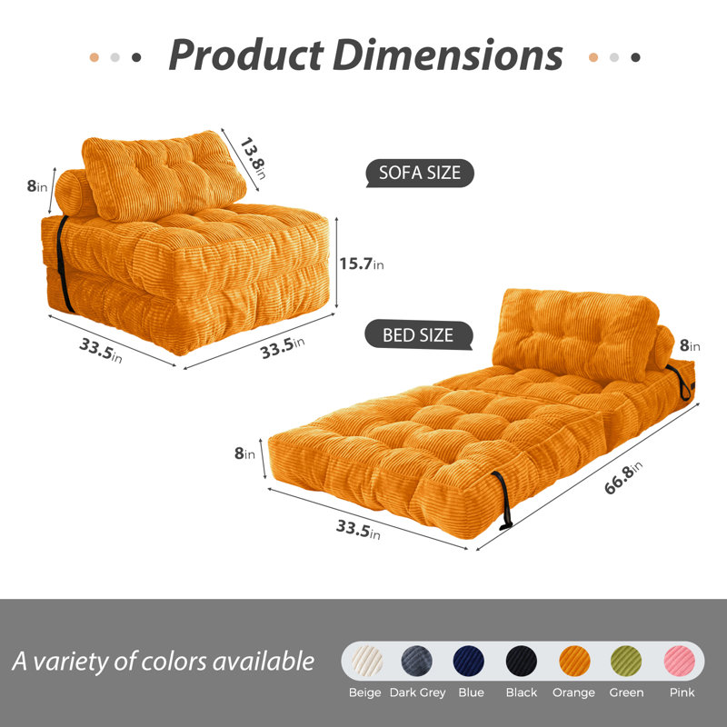 Medium Corduroy Bean Bag Chair,fold floor Bean Bag sofa bed, Orange Corduroy