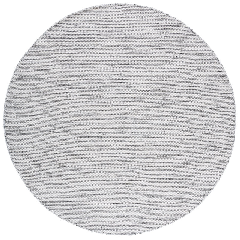 Tapis de couleur unie en laine / coton tissé à la main Tohei en ivoire / noir, Rond 7 pi