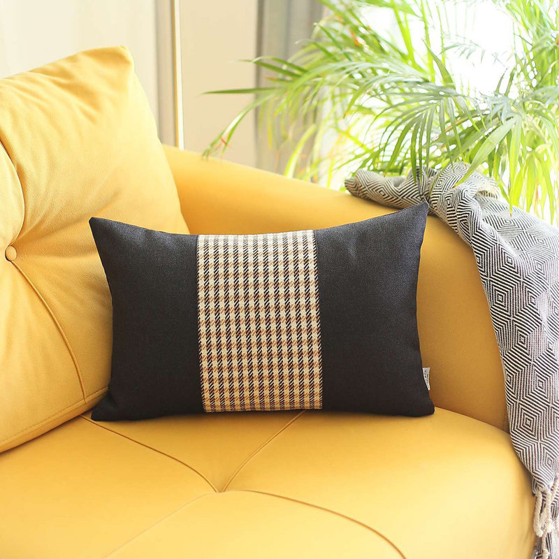 Housse de coussin rectangulaire en polyester / mélange de polyester, Brun clair et noir