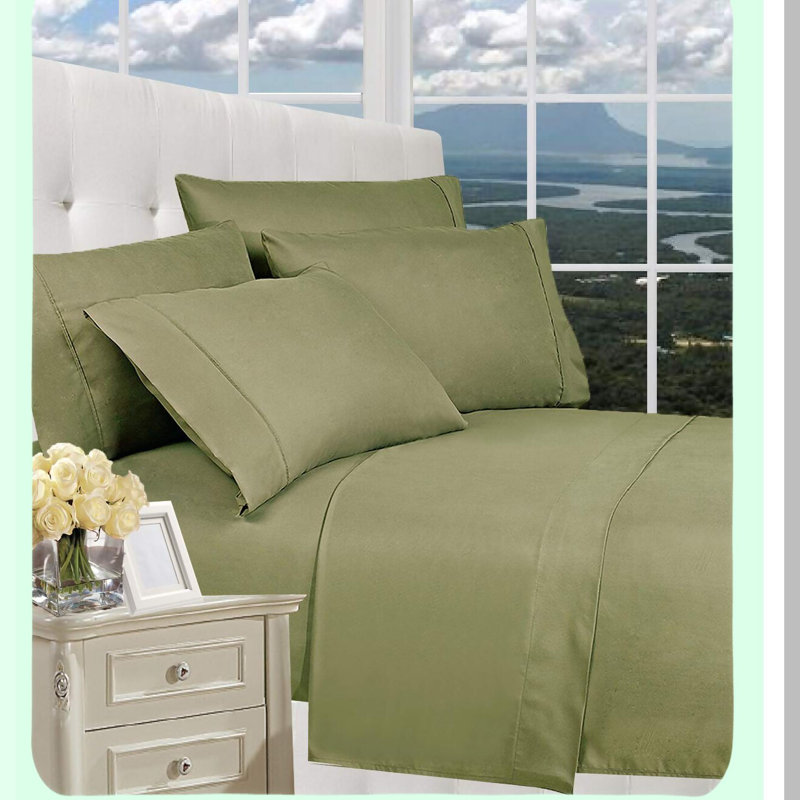 SilkySoft Premier Hotel Quality WrinkleFree Bed Sheet Set - Luxury 1500 Thread Count Deep Pocket 4-Piece Queen Sage Green