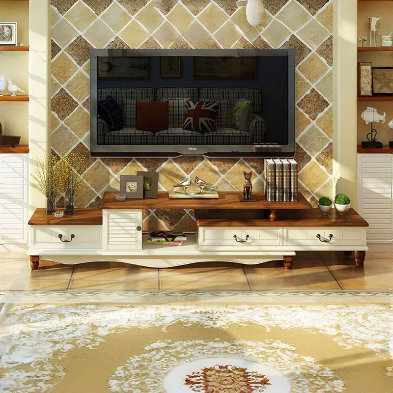 American-style Country Solid Wood TV Cabinet, Brown/Off White