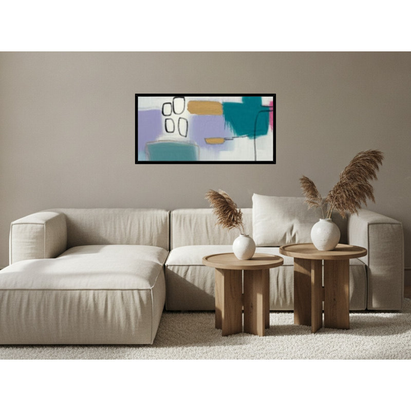 Sarcelle et formes abstraites mauves - Art mural sur toile encadrée, 10" H x 20" W, Black