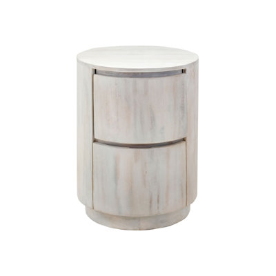  Table de bout cylindrique en bois massif 24 po avec deux tiroirs Transitional