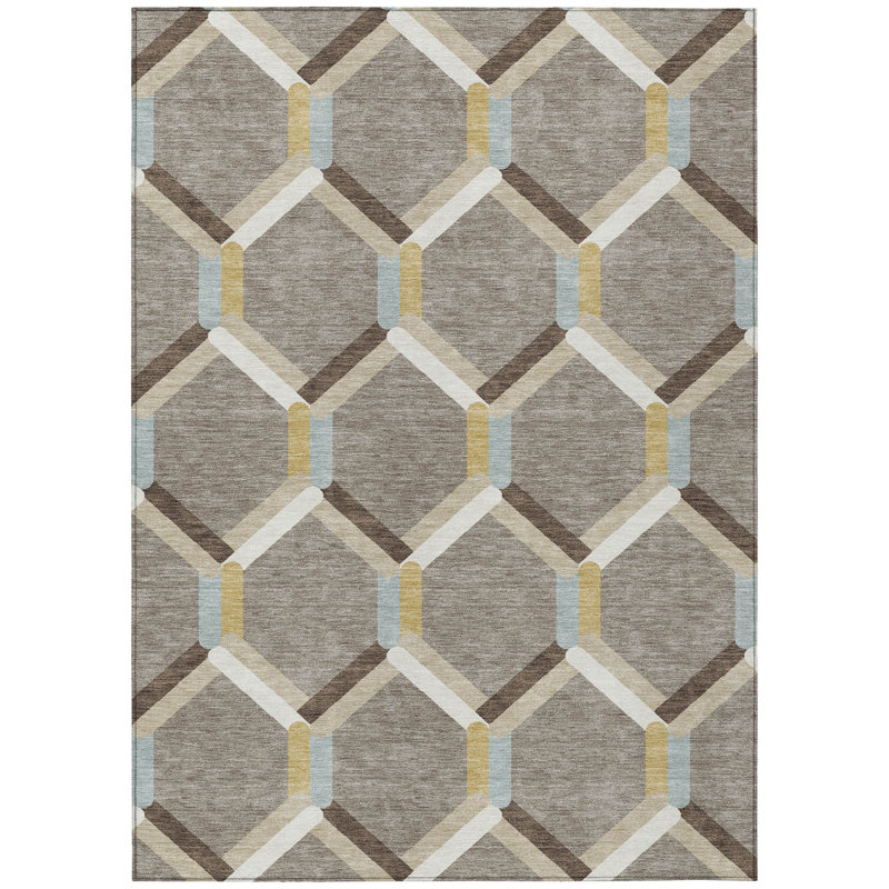 Machine Washable Indoor/Outdoor Bourkelands ACN2343 Lattice Rug, Rectangle 10' x 14'