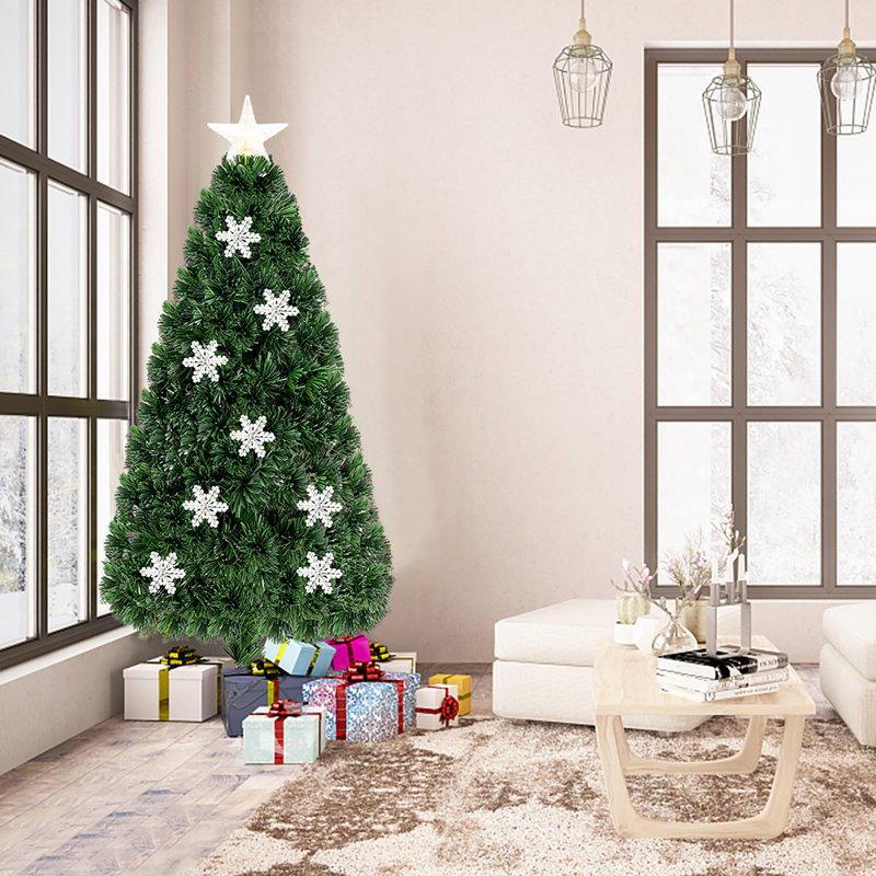 Arbre de Noël pin vert avec changement de couleur / combinaison de fibre optique, 5 pi