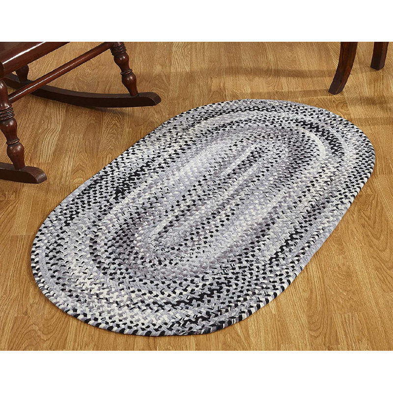 Emerson 100% Cotton Chenille Braided Area Rug - Black, Oval 8' x 10' 