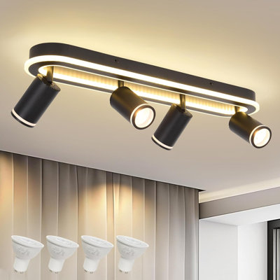 Luminaire sur rail à DEL 4 lumières à DEL avec luminaire sur rail noir avec têtes rotatives flexibles comprenant 4 ampoules GU10