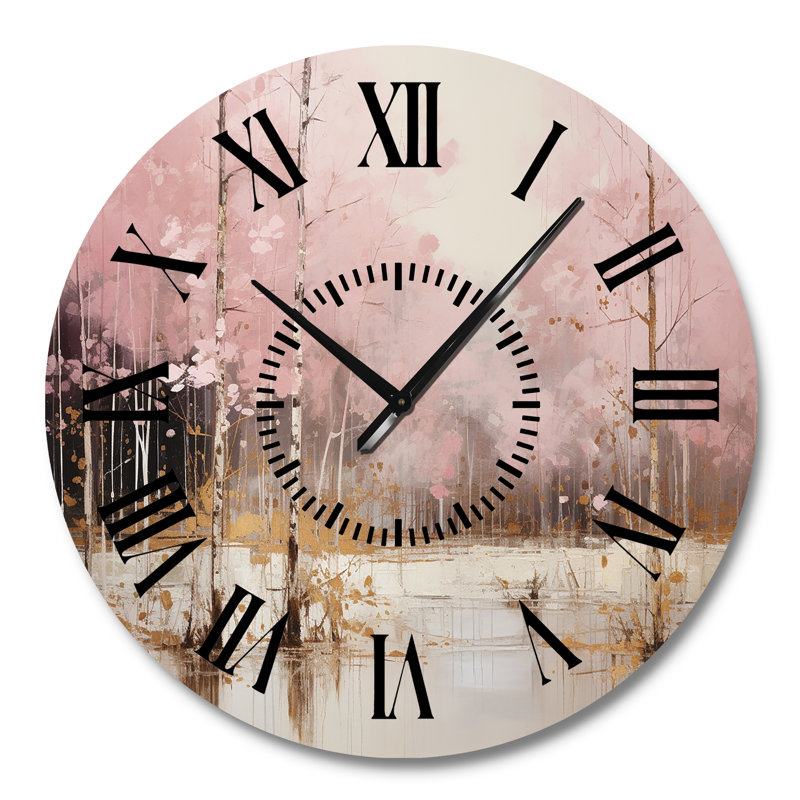 Horloge murale Minimalisme - Forêt rose et or I, Grand
