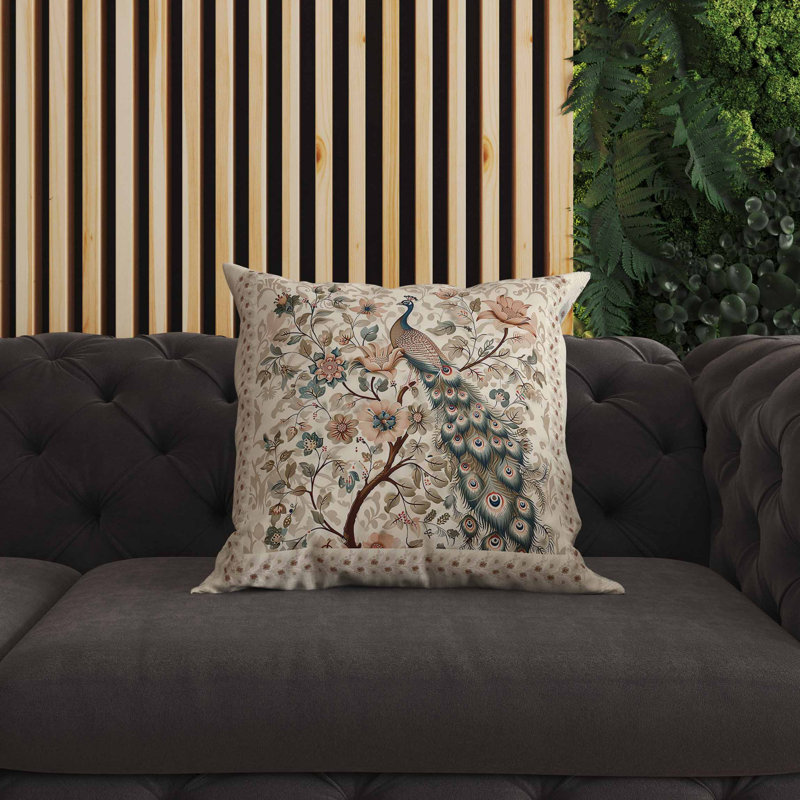 Coussin intérieur / extérieur Peacock Kalamkari, H 26 po x l 26 po