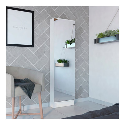 Wengue Rectangle Tall Shoe Cabinet with Mirror