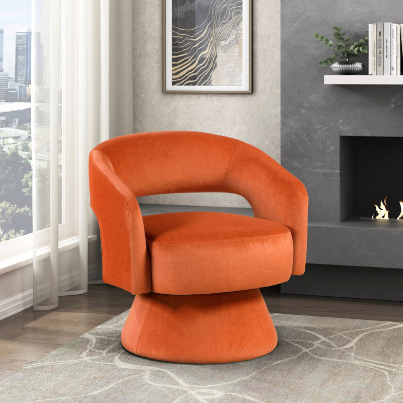 Chaise d'appoint moderne avec pivot - structure en bois massif de velours orange Poids de 37,67 lb Produit Élégant salon à 360 degrés Profondeur de 27,75 po