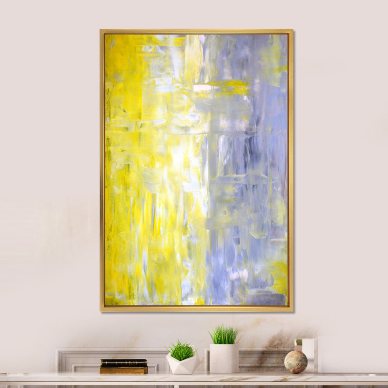 «Yellow and Gray Merging Abstract», art mural moderne et contemporain sur toile, H 32 po x l 16 po x P 1 po