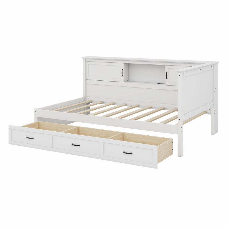 Structure de lit en L avec tiroir, bibliothèque, conduit et port USB, Lit simple