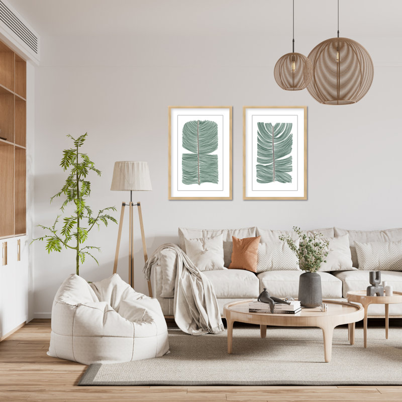 Coastal Retreat Tropical Tranquility: Abstract Leaves Diptych, 36" H x 48" W